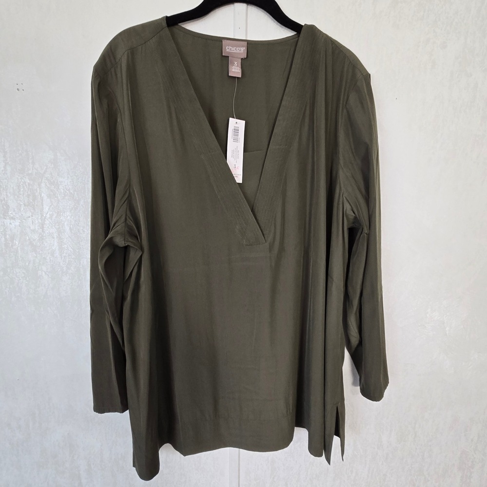 Chicos‎ Womens XL Grape Leaf Sea Island Trapunto Stitch 3/4 Sleeve VNeck Top NWT